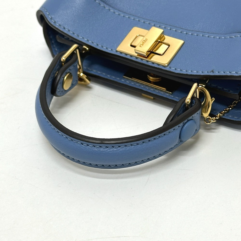 FENDI 7AS294 ナノ ピーカブー 2WAY ポシェット カバン 肩掛け 斜めかけ ショルダーバッグ レザー レディース ブルー - brandshop-reference