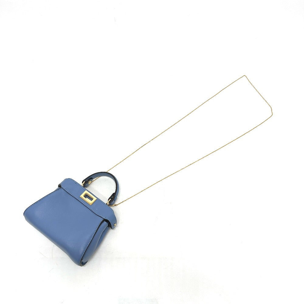 FENDI 7AS294 ナノ ピーカブー 2WAY ポシェット カバン 肩掛け 斜めかけ ショルダーバッグ レザー レディース ブルー - brandshop-reference