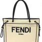FENDI 8BH379 Logo Roma Shopper Bag Large Tote Bag Canvas Women's Grezzo Natural Beige &amp; Black
