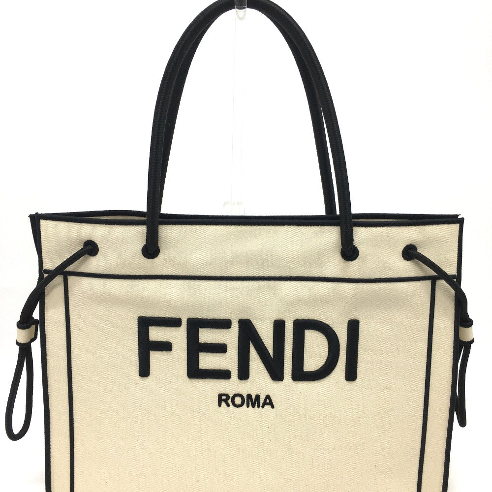 FENDI 8BH379 Logo Roma Shopper Bag Large Tote Bag Canvas Women's Grezzo Natural Beige &amp; Black