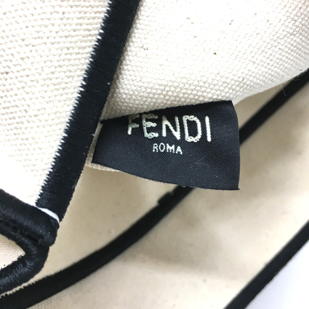FENDI 8BH379 Logo Roma Shopper Bag Large Tote Bag Canvas Women's Grezzo Natural Beige &amp; Black