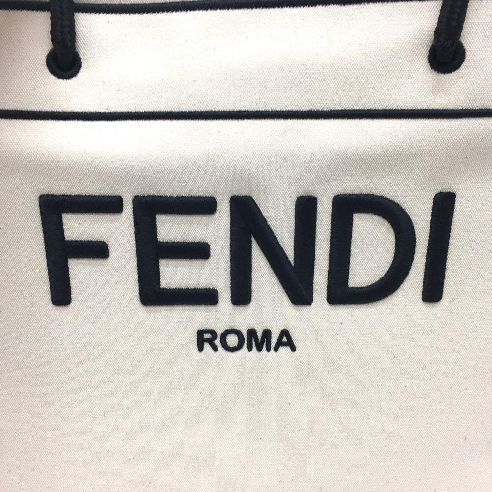 FENDI 8BH379 Logo Roma Shopper Bag Large Tote Bag Canvas Women's Grezzo Natural Beige &amp; Black