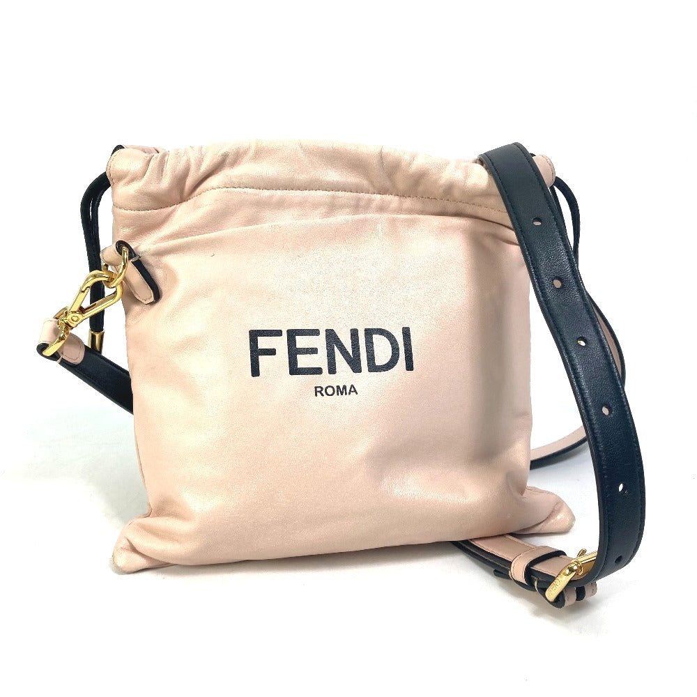 FENDI 8BT337 Drawstring Pouch, Crossbody Bag, Slim Clutch, Small Shoulder Bag, Leather, Women's, Pink