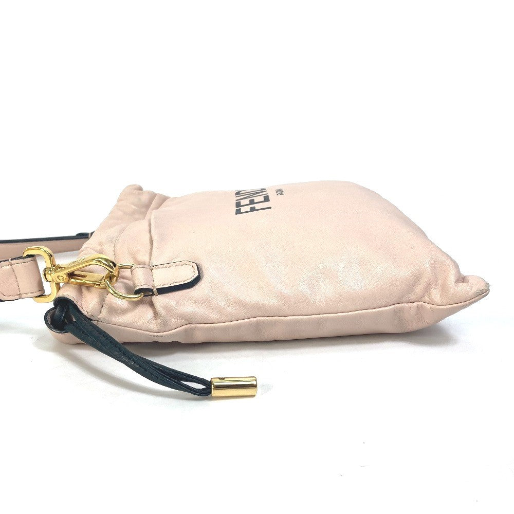 FENDI 8BT337 Drawstring Pouch, Crossbody Bag, Slim Clutch, Small Shoulder Bag, Leather, Women's, Pink