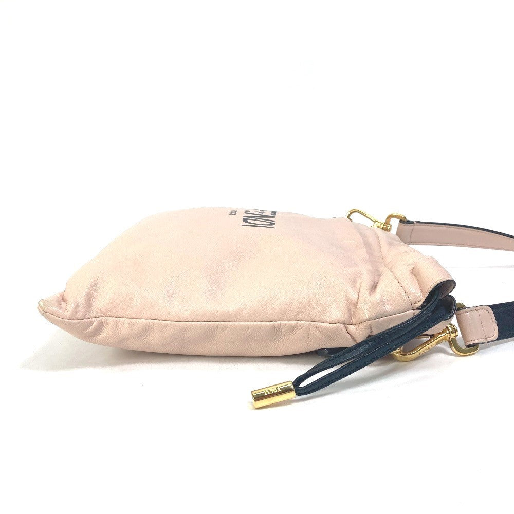 FENDI 8BT337 Drawstring Pouch, Crossbody Bag, Slim Clutch, Small Shoulder Bag, Leather, Women's, Pink