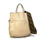 FENDI 8BT303 Zucca FLIP Large Handbag with FF Logo and Strap, 2-Way Bag, Crossbody/Shoulder Bag, Leather/Suede, Beige