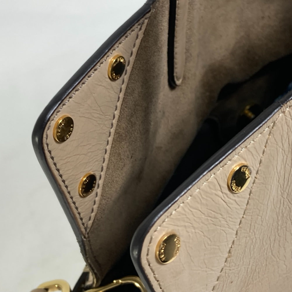 FENDI 8BT303 Zucca FLIP Large Handbag with FF Logo and Strap, 2-Way Bag, Crossbody/Shoulder Bag, Leather/Suede, Beige