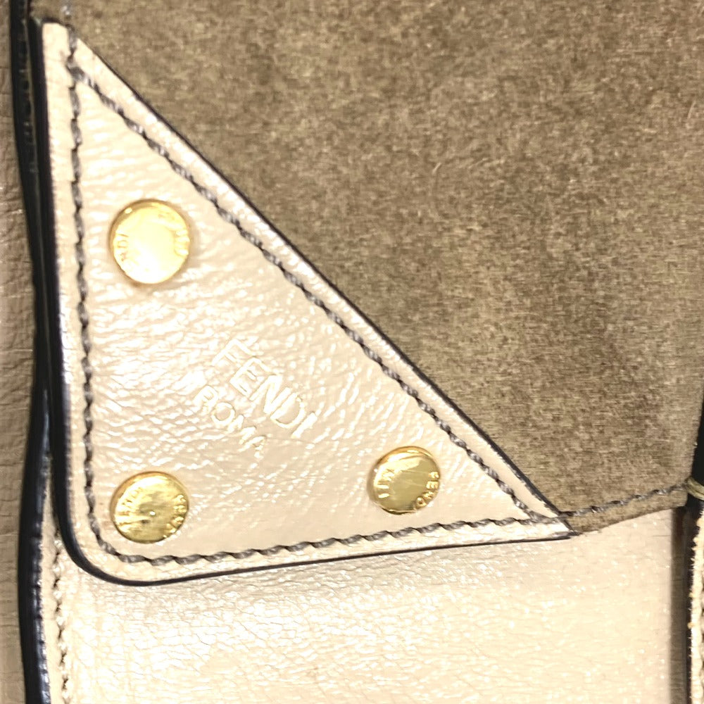 FENDI 8BT303 Zucca FLIP Large Handbag with FF Logo and Strap, 2-Way Bag, Crossbody/Shoulder Bag, Leather/Suede, Beige