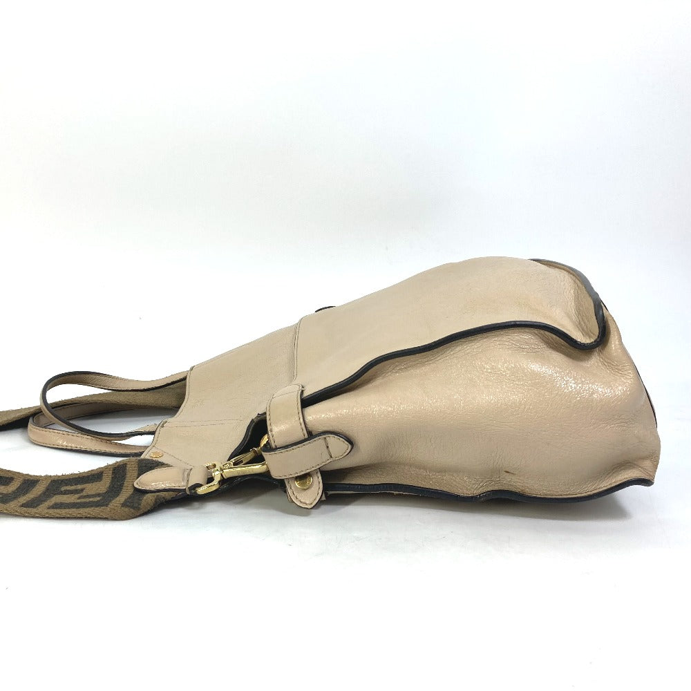 FENDI 8BT303 Zucca FLIP Large Handbag with FF Logo and Strap, 2-Way Bag, Crossbody/Shoulder Bag, Leather/Suede, Beige