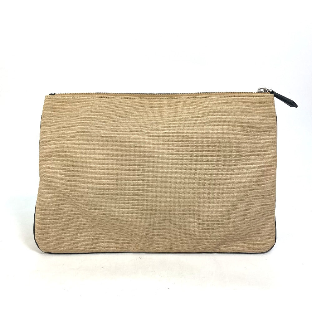 FENDI Pouch Logo Clutch Bag Canvas Women's Beige