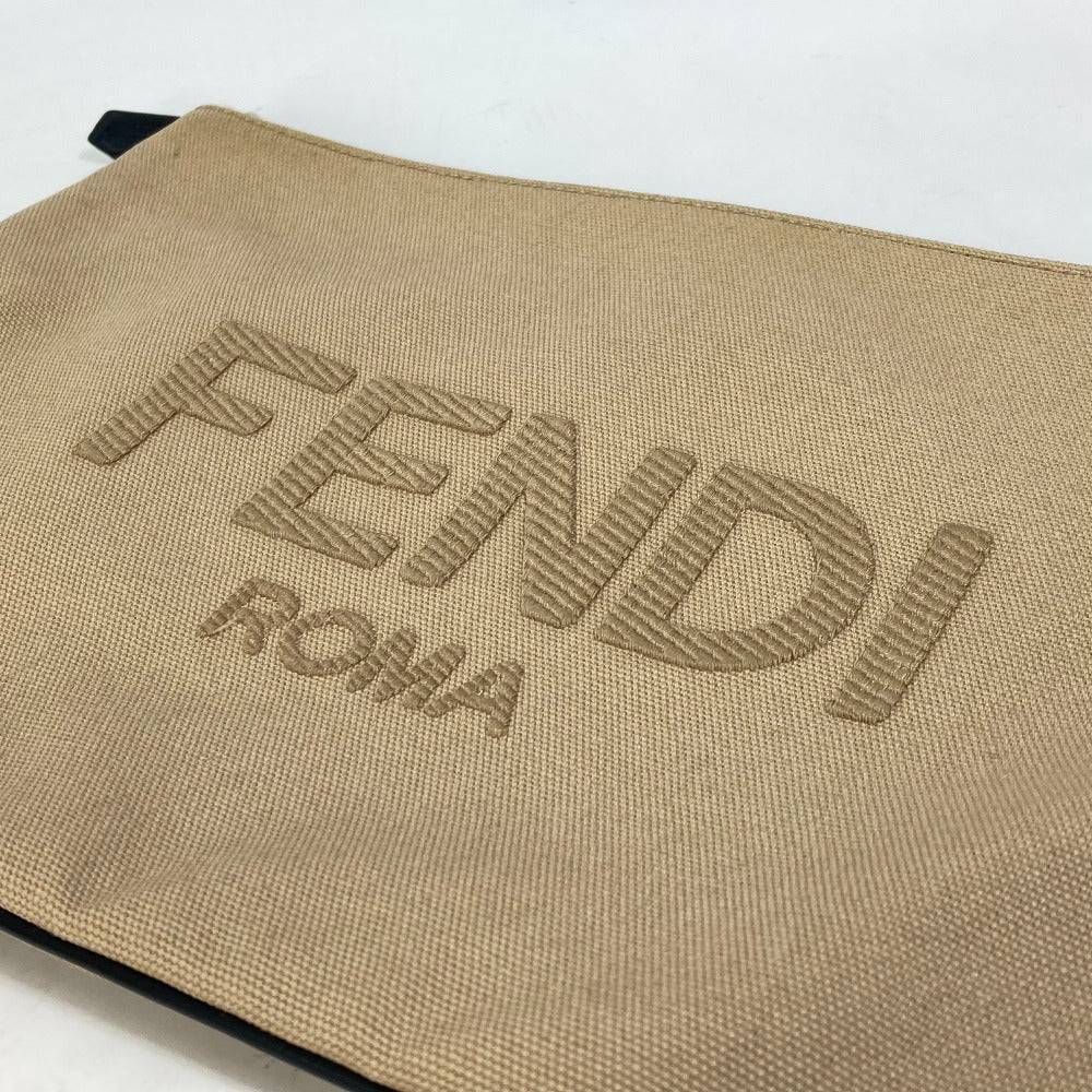 FENDI Pouch Logo Clutch Bag Canvas Women's Beige