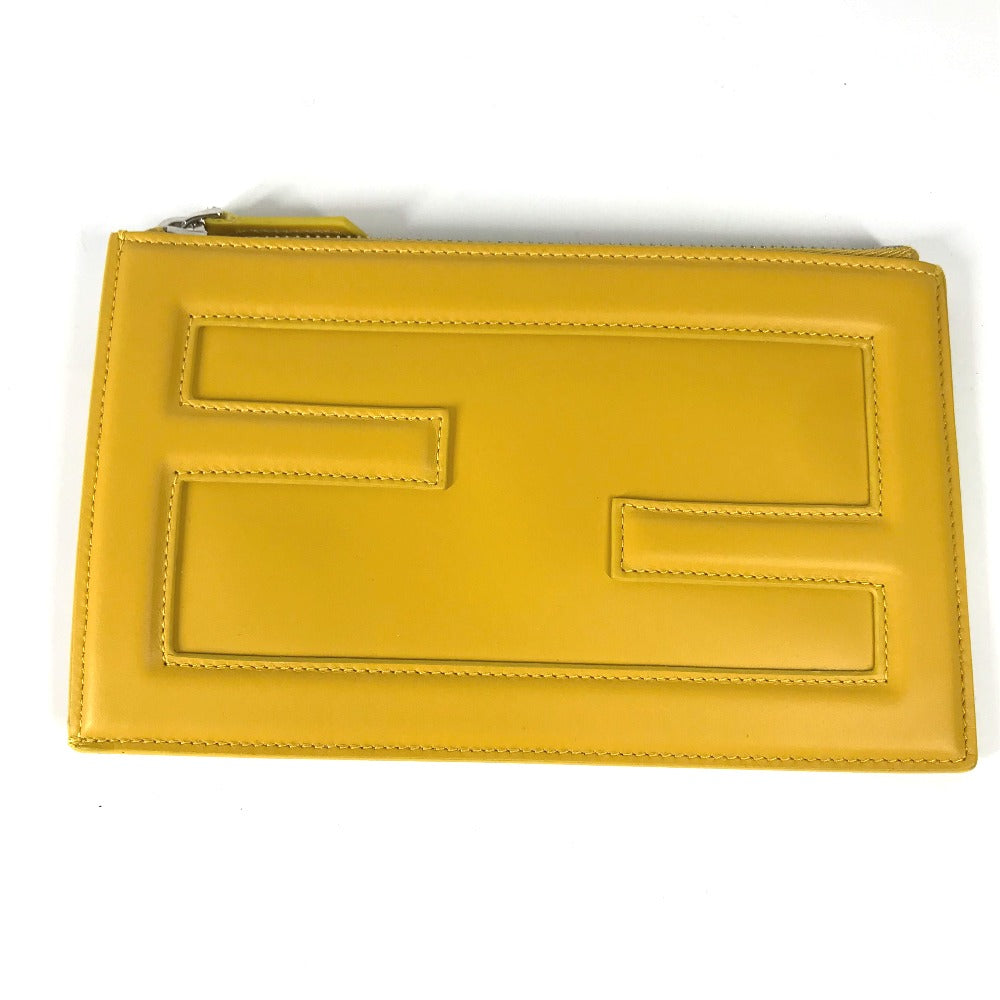 FENDI 7N0114 Logo Bag Pouch Clutch Bag Leather Women's Yellow
