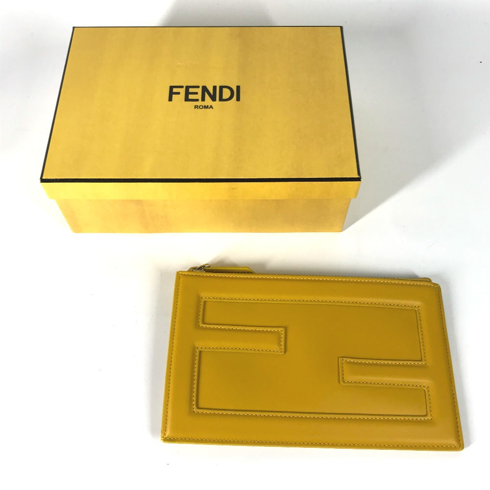 FENDI 7N0114 Logo Bag Pouch Clutch Bag Leather Women's Yellow