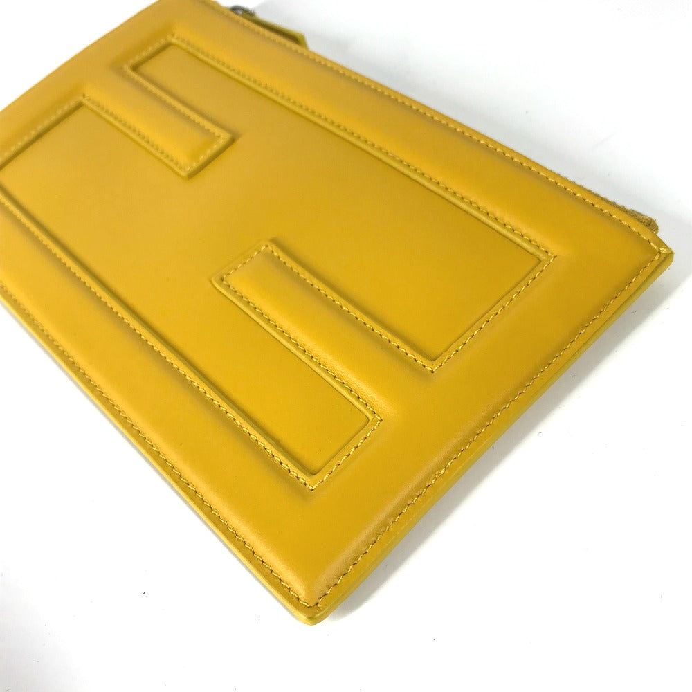 FENDI 7N0114 Logo Bag Pouch Clutch Bag Leather Women's Yellow