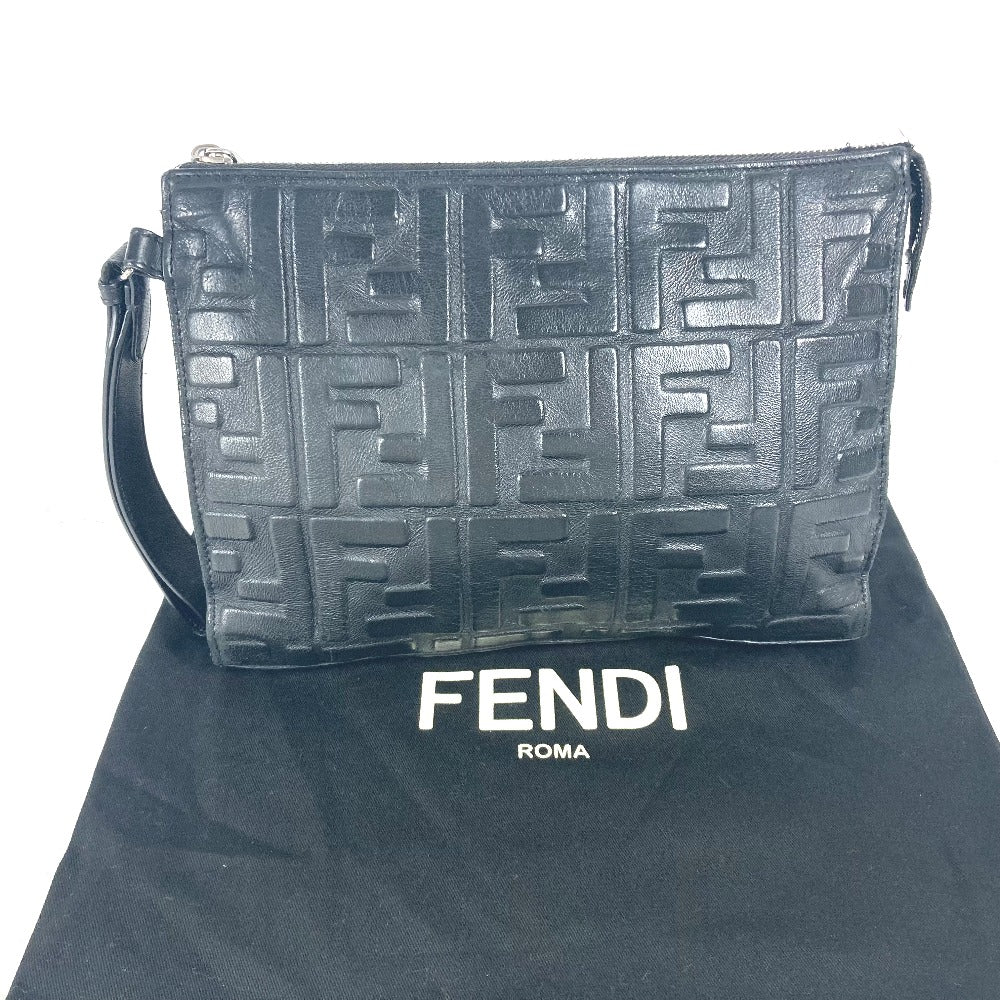 FENDI 7VA491 ロゴ ズッカ カバン ポーチ ストラップ付 クラッチバッグ レザー メンズ