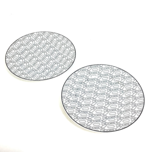 FENDI 7AC047 White Porcelain Dinnerware, Set of 2, Pair of Orlock Plates, Side Plates, Porcelain, Women's, White