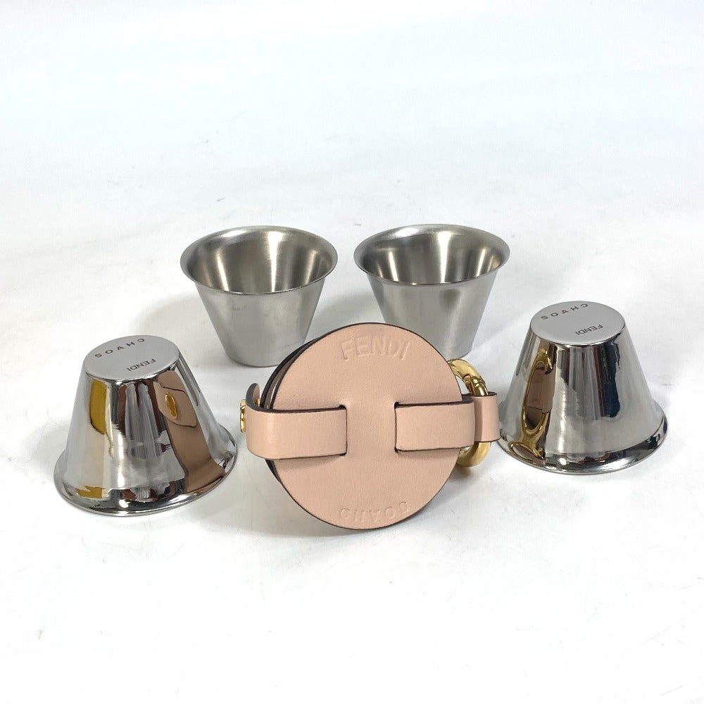 FENDI 7AR926 CHAOS Collaboration Shot Glass Set (4 pieces) with Case, Metal, Silver, Men's