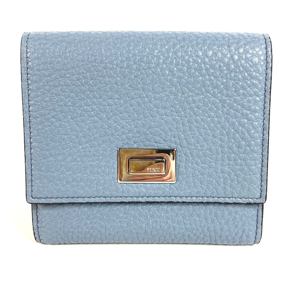 FENDI 8M0438 Peekaboo Logo Compact Wallet Bifold Leather Unisex Blue