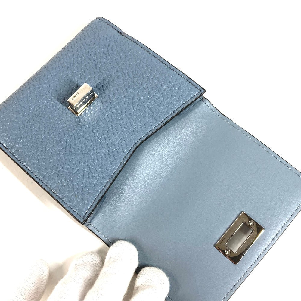 FENDI 8M0438 Peekaboo Logo Compact Wallet Bifold Leather Unisex Blue