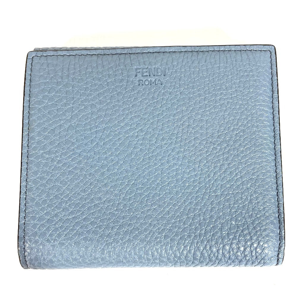 FENDI 8M0438 Peekaboo Logo Compact Wallet Bifold Leather Unisex Blue