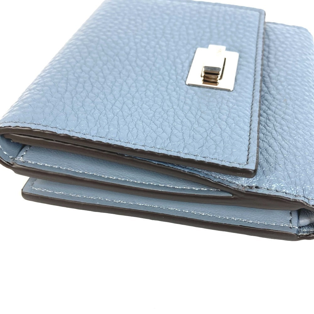FENDI 8M0438 Peekaboo Logo Compact Wallet Bifold Leather Unisex Blue