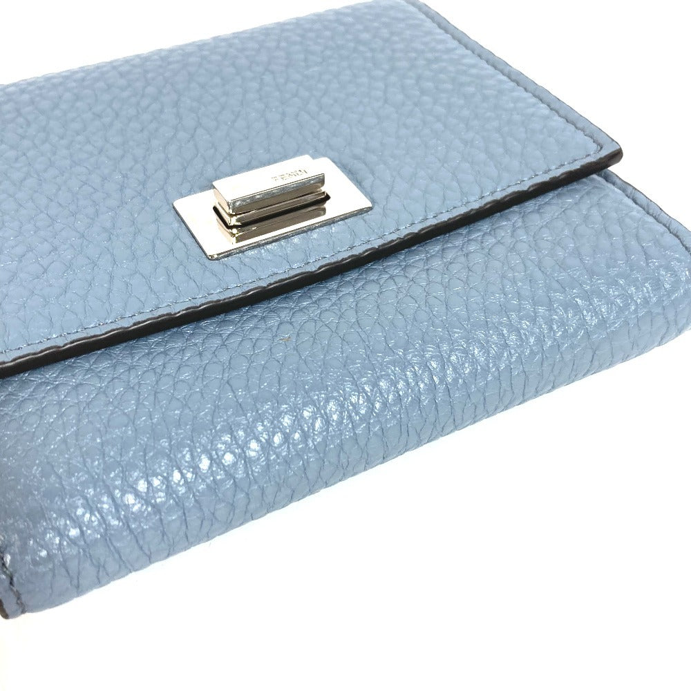 FENDI 8M0438 Peekaboo Logo Compact Wallet Bifold Leather Unisex Blue