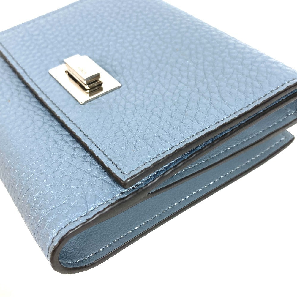 FENDI 8M0438 Peekaboo Logo Compact Wallet Bifold Leather Unisex Blue