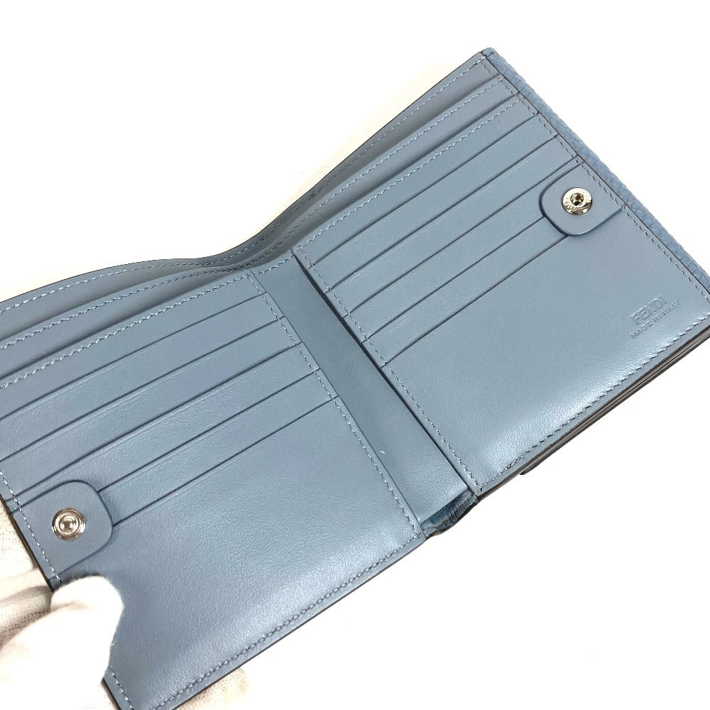 FENDI 8M0438 Peekaboo Logo Compact Wallet Bifold Leather Unisex Blue