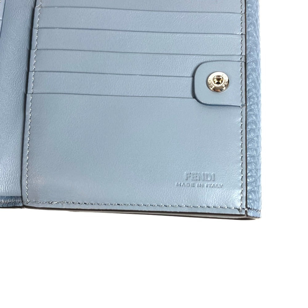 FENDI 8M0438 Peekaboo Logo Compact Wallet Bifold Leather Unisex Blue