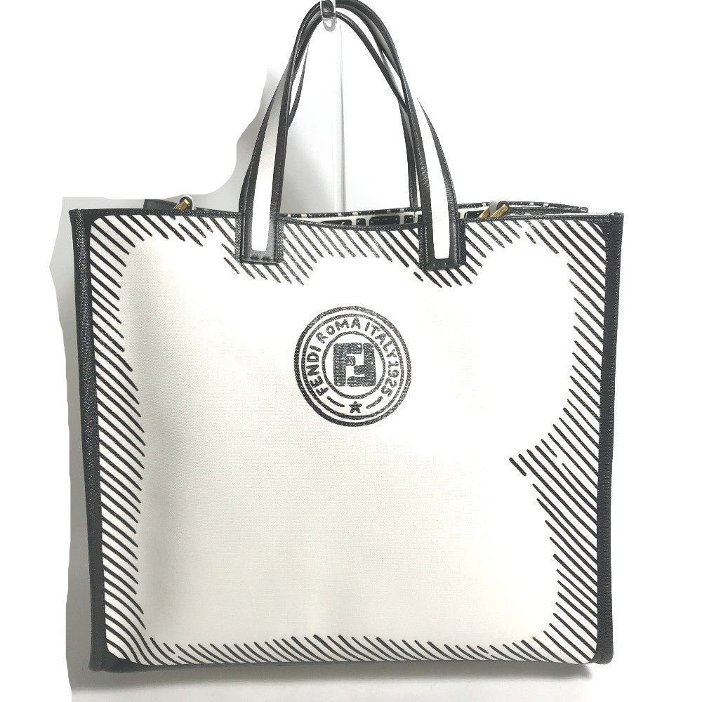 FENDI 8BH357 ジョシュア・ヴィーダス Joshua Videsコラボ ショッパーバッグ ショルダーバッグ 肩掛け トートバッグ コーティングキャンバス メンズ ホワイト