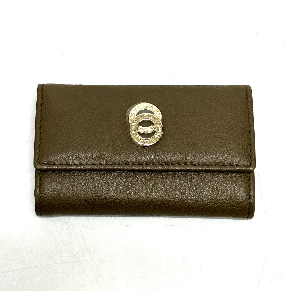 BVLGARI 6-ring double-ring key case, leather, men's, brown