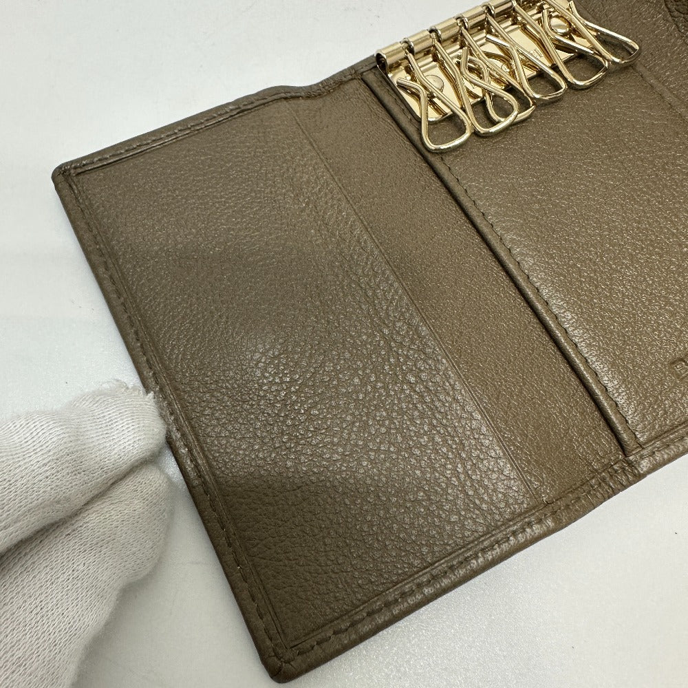 BVLGARI 6-ring double-ring key case, leather, men's, brown