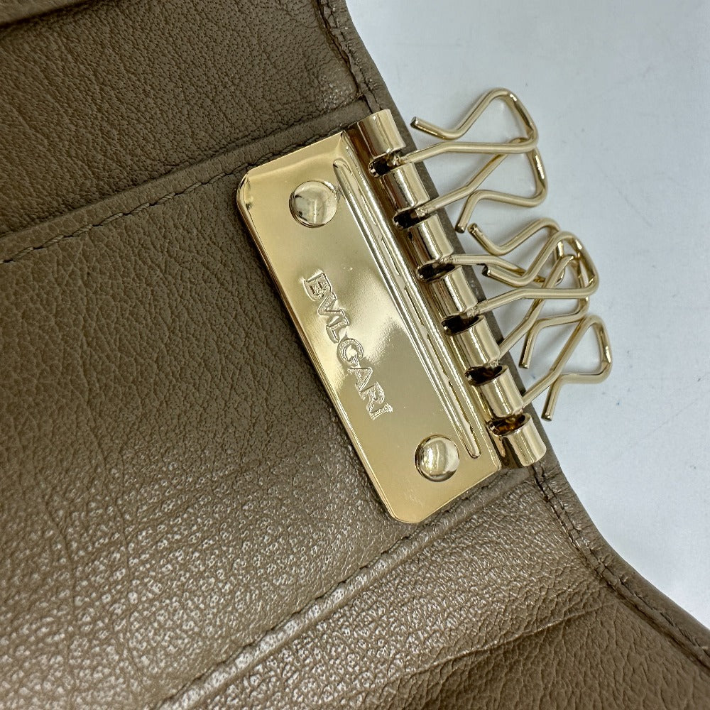 BVLGARI 6-ring double-ring key case, leather, men's, brown