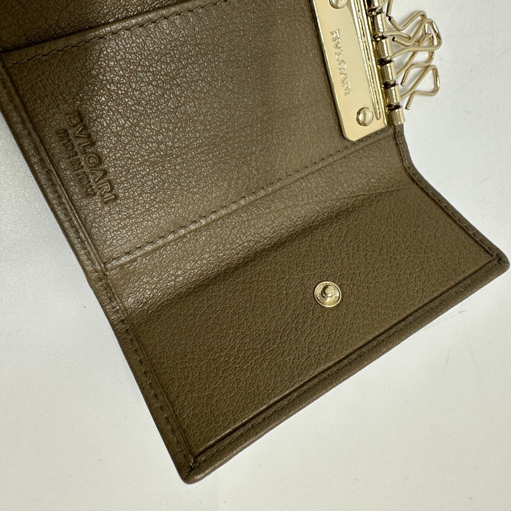 BVLGARI 6-ring double-ring key case, leather, men's, brown