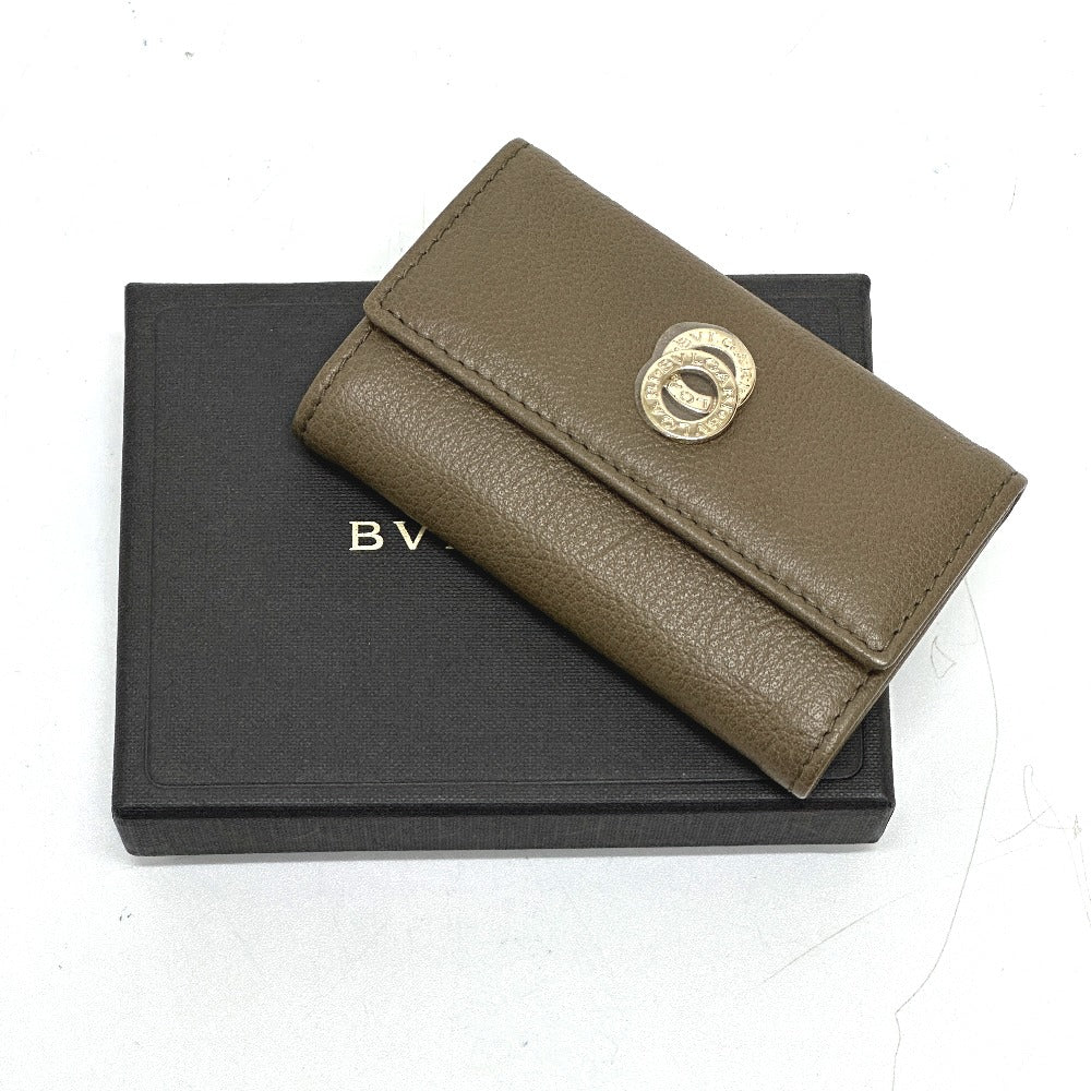 BVLGARI 6-ring double-ring key case, leather, men's, brown