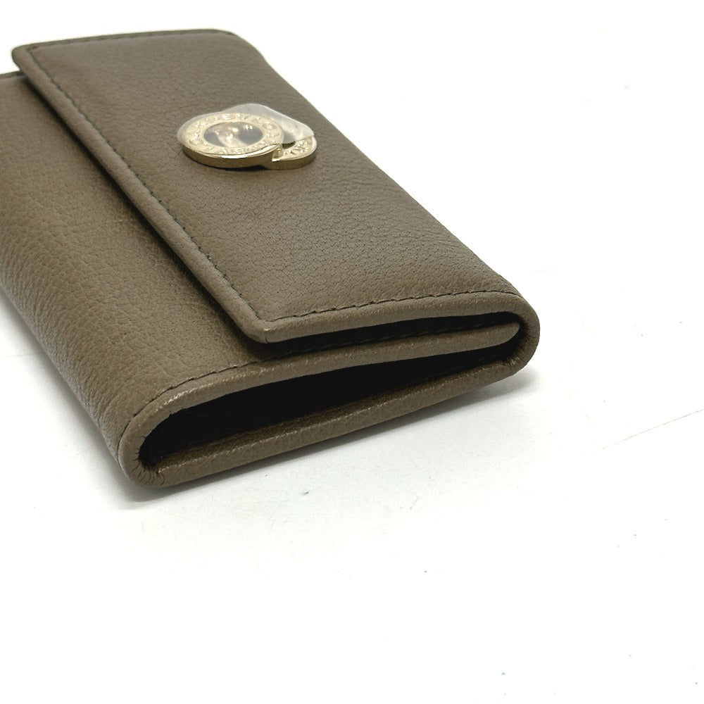 BVLGARI 6-ring double-ring key case, leather, men's, brown