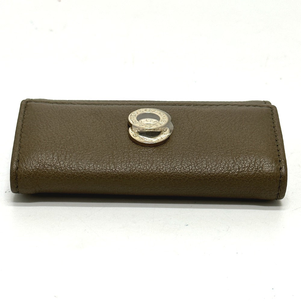 BVLGARI 6-ring double-ring key case, leather, men's, brown