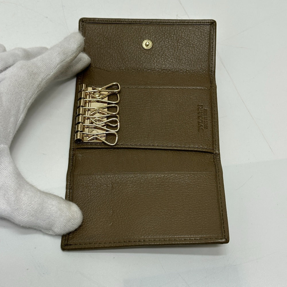 BVLGARI 6-ring double-ring key case, leather, men's, brown