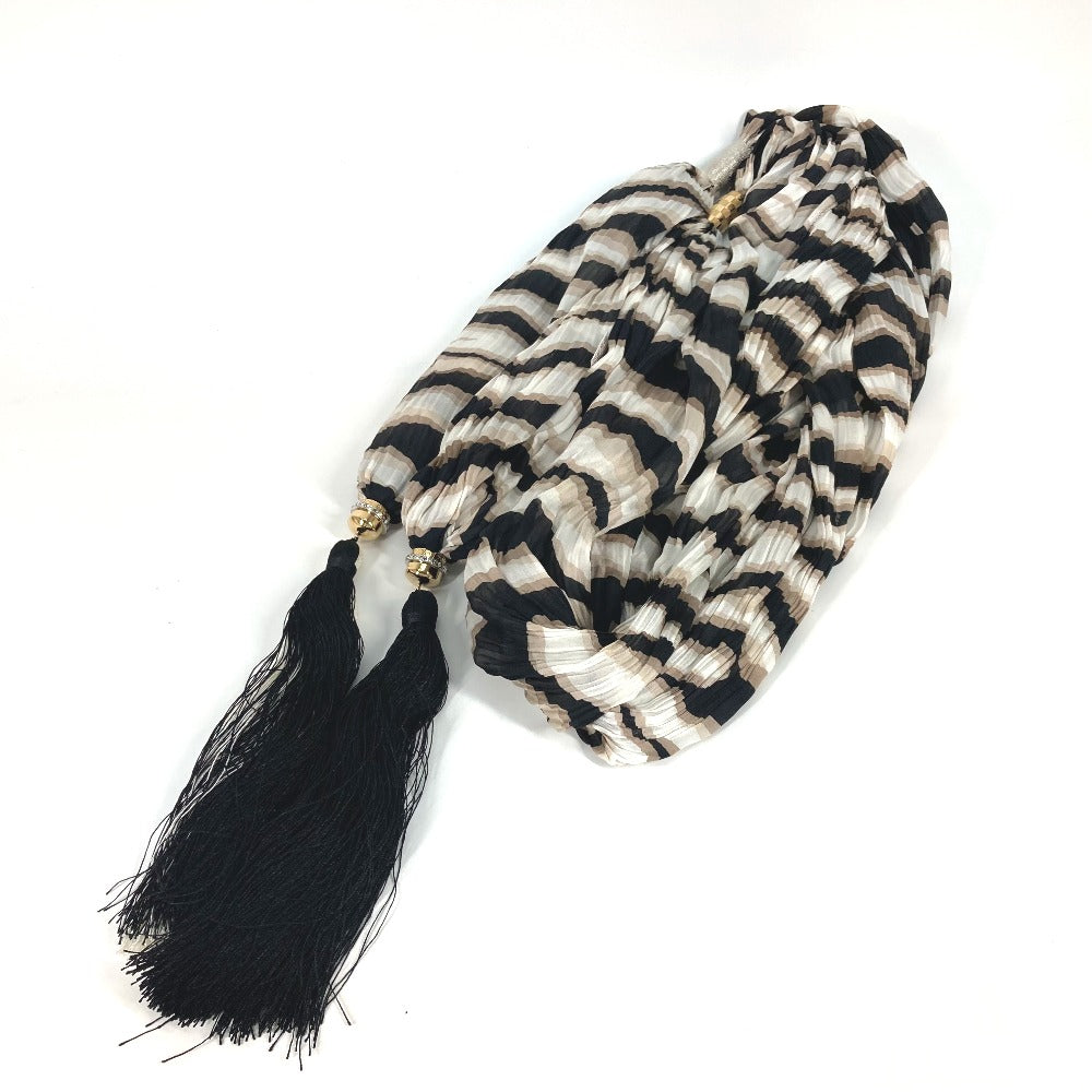 LOUIS VUITTON Tassel Shawl with Fringe and Rhinestones, Silk Stole, Women's, Brown