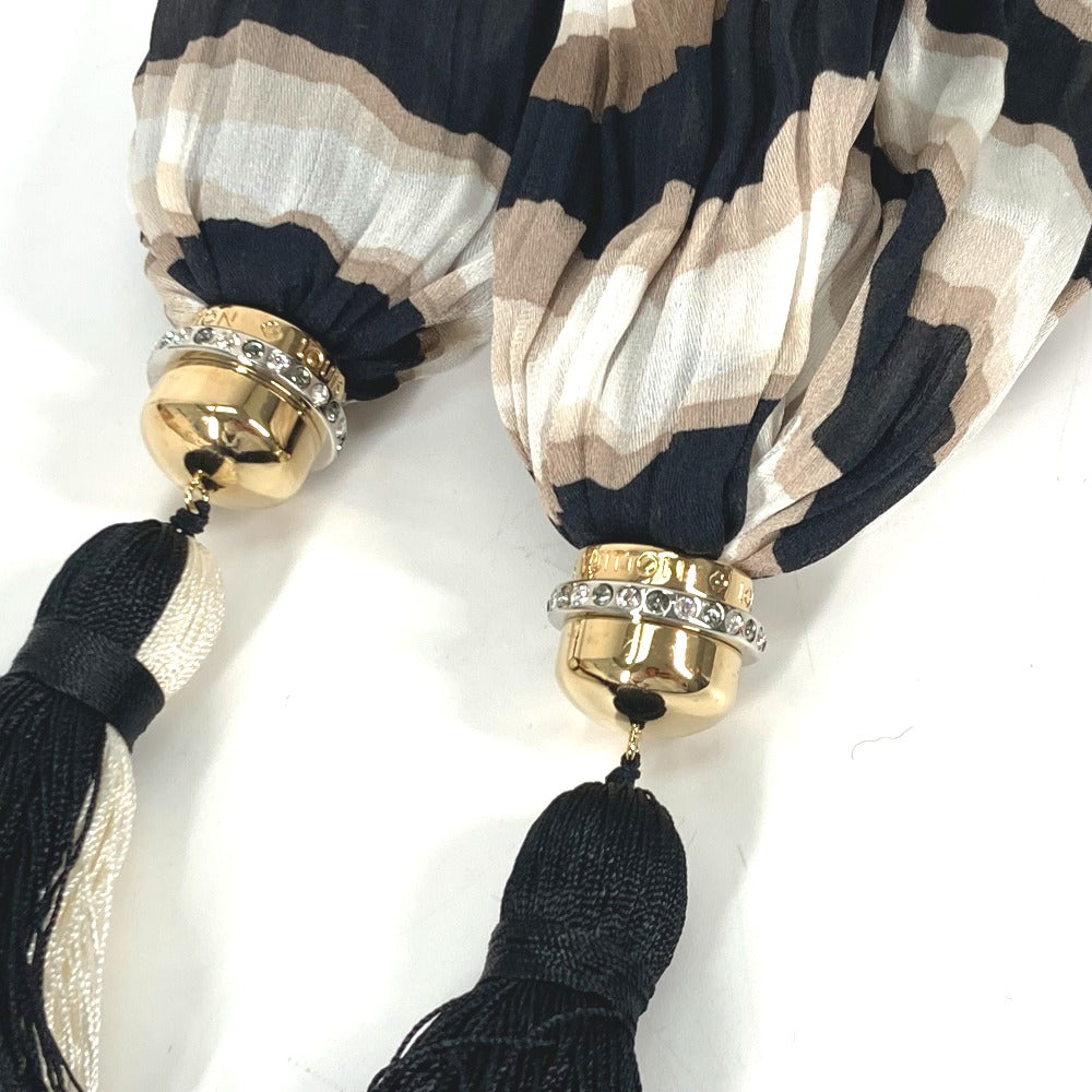 LOUIS VUITTON Tassel Shawl with Fringe and Rhinestones, Silk Stole, Women's, Brown