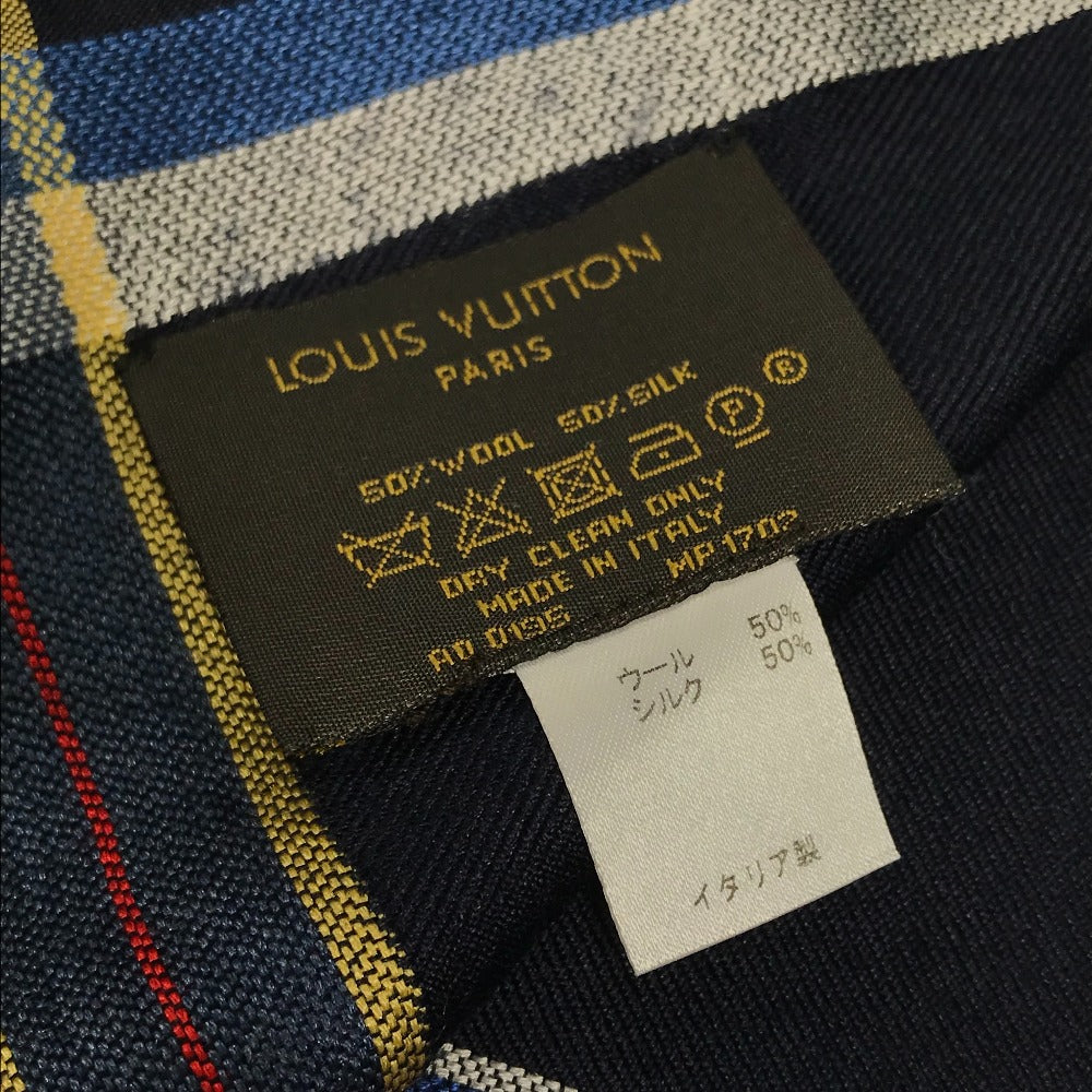 LOUIS VUITTON MP1702 LVロゴ 大判 フリンジ ショール マフラー ストール ウール レディース ネイビー - brandshop-reference