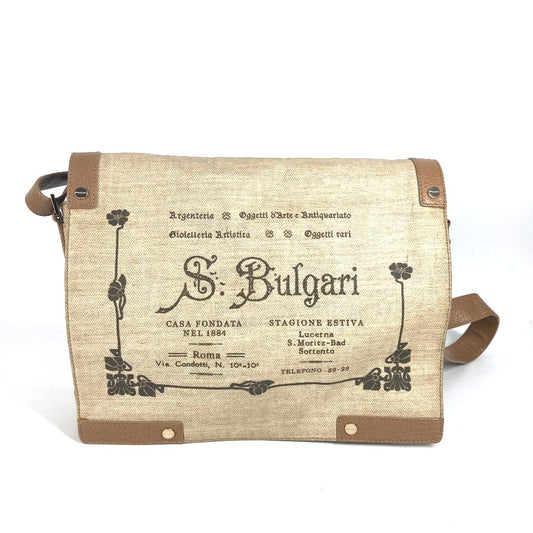 BVLGARI ロゴ 斜め掛け カバン フラップ ショルダーバッグ レザー/コーティングキャンバス ユニセックス ベージュ - brandshop-reference