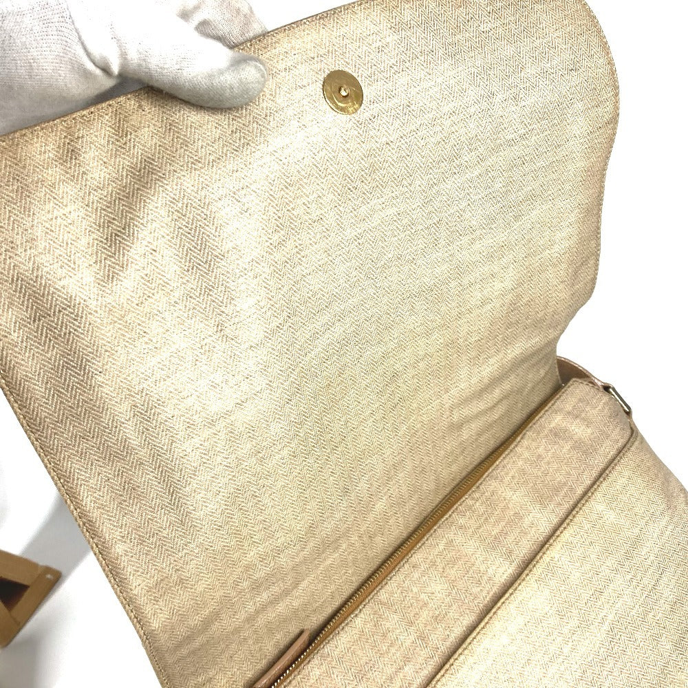 BVLGARI ロゴ 斜め掛け カバン フラップ ショルダーバッグ レザー/コーティングキャンバス ユニセックス ベージュ - brandshop-reference