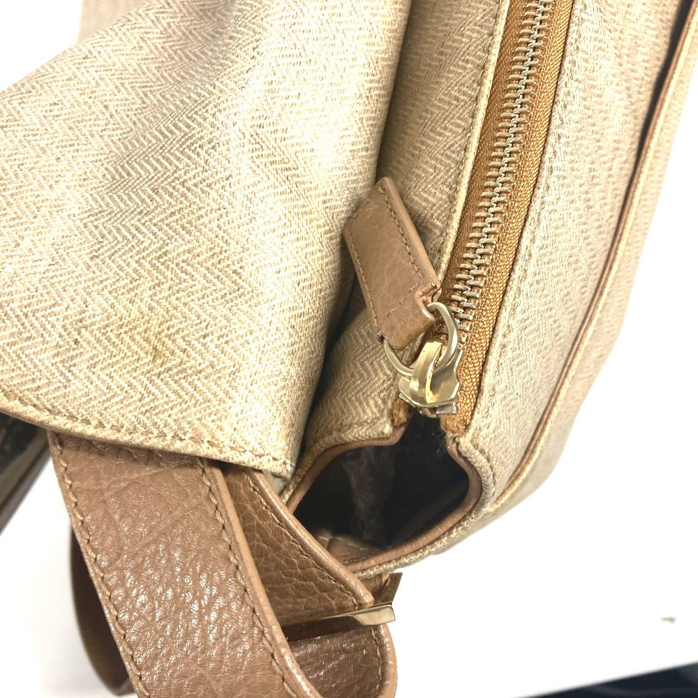 BVLGARI ロゴ 斜め掛け カバン フラップ ショルダーバッグ レザー/コーティングキャンバス ユニセックス ベージュ - brandshop-reference