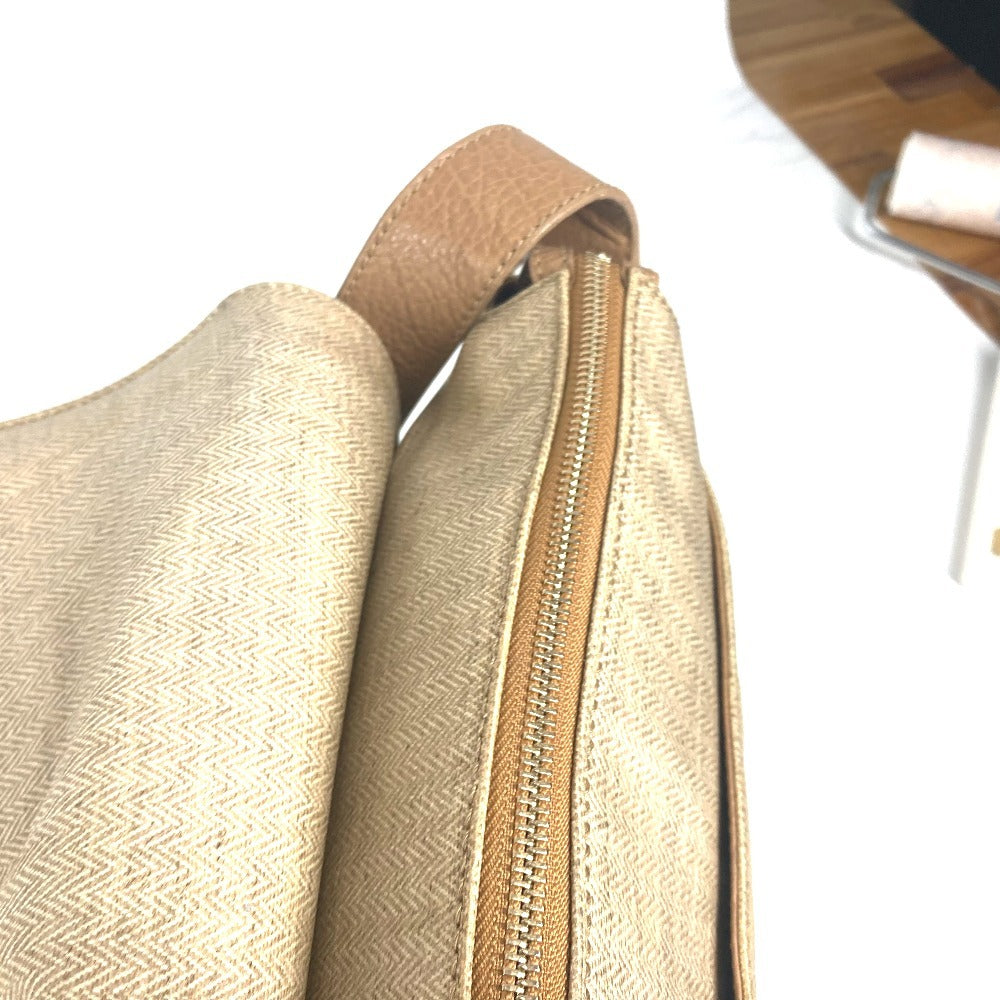 BVLGARI ロゴ 斜め掛け カバン フラップ ショルダーバッグ レザー/コーティングキャンバス ユニセックス ベージュ - brandshop-reference