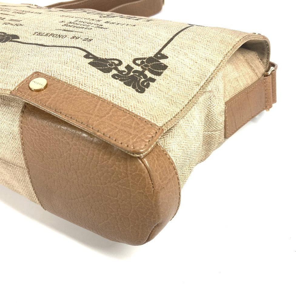 BVLGARI ロゴ 斜め掛け カバン フラップ ショルダーバッグ レザー/コーティングキャンバス ユニセックス ベージュ - brandshop-reference