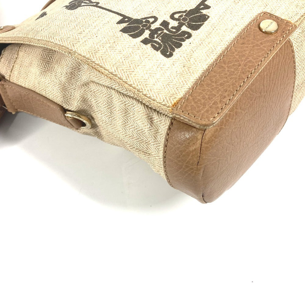 BVLGARI ロゴ 斜め掛け カバン フラップ ショルダーバッグ レザー/コーティングキャンバス ユニセックス ベージュ - brandshop-reference