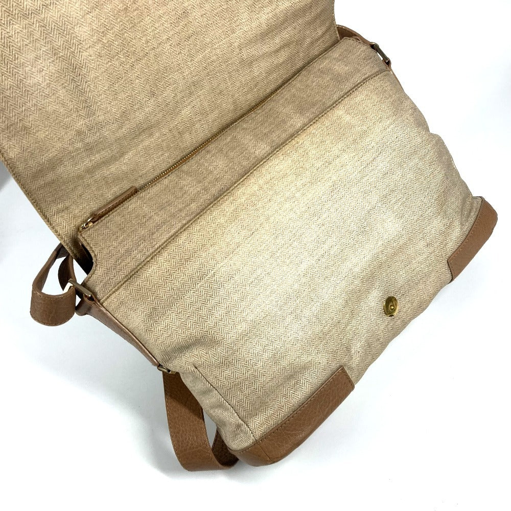 BVLGARI ロゴ 斜め掛け カバン フラップ ショルダーバッグ レザー/コーティングキャンバス ユニセックス ベージュ - brandshop-reference