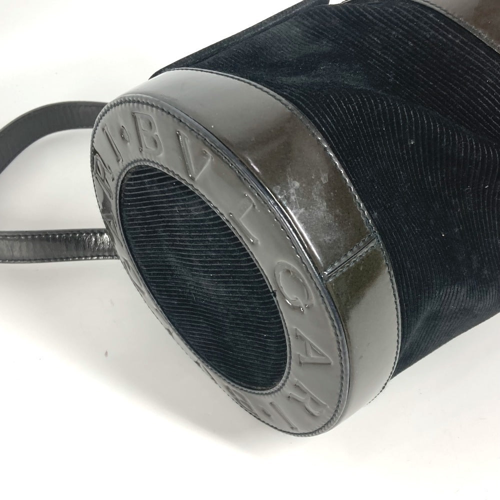 BVLGARI ビーゼロワン B-ZERO1 ロゴマニア ドラム 筒型 カバン 肩掛け ショルダーバッグ ハンドバッグ スエード レディース ブラック - brandshop-reference