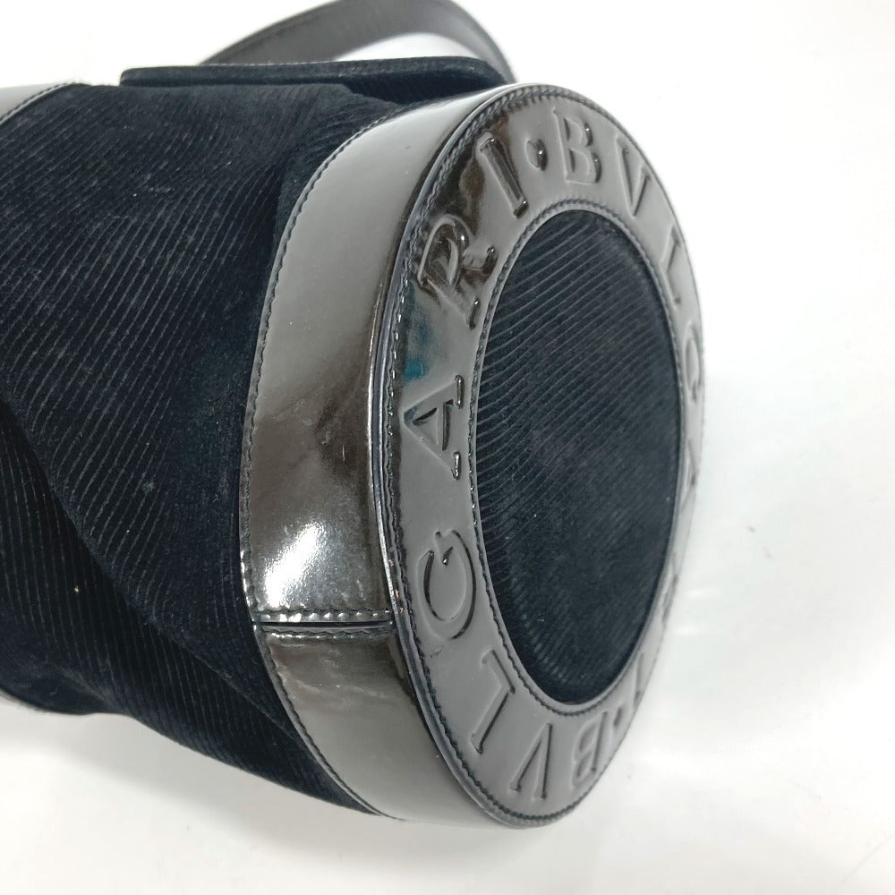 BVLGARI ビーゼロワン B-ZERO1 ロゴマニア ドラム 筒型 カバン 肩掛け ショルダーバッグ ハンドバッグ スエード レディース ブラック - brandshop-reference